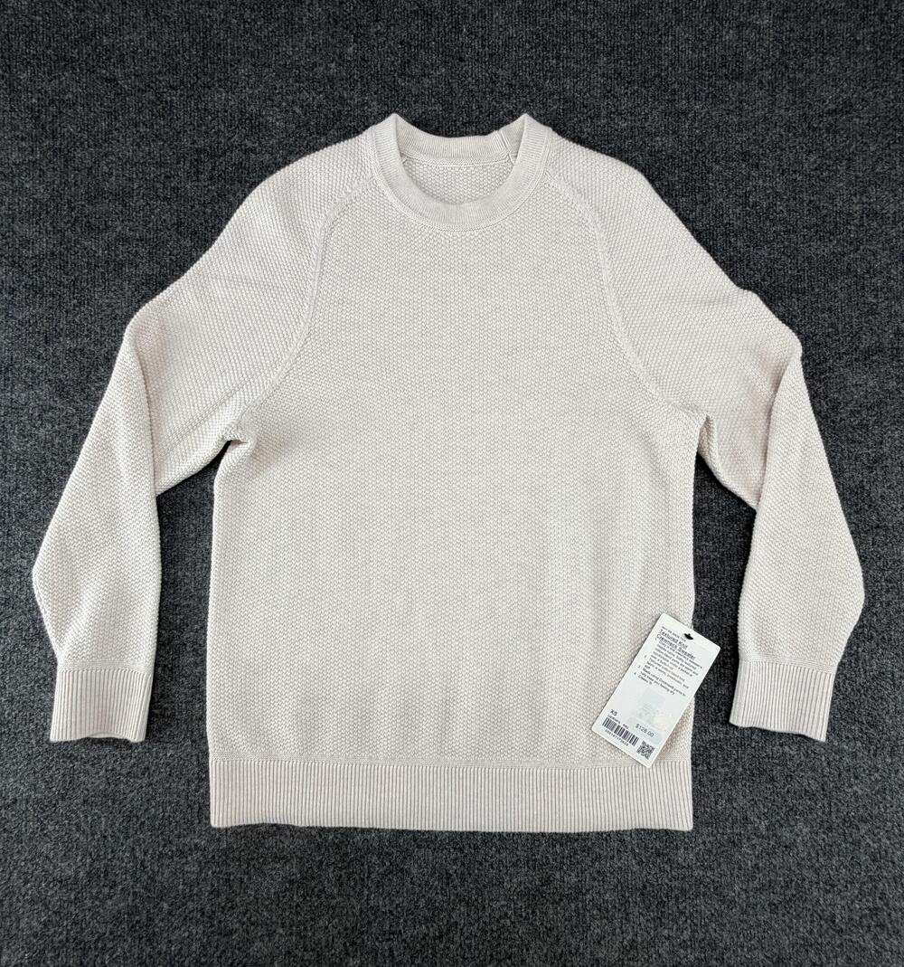 Lululemon Sweater Mens XS White Textured Knit Crewneck Pullover Classic Coolmax